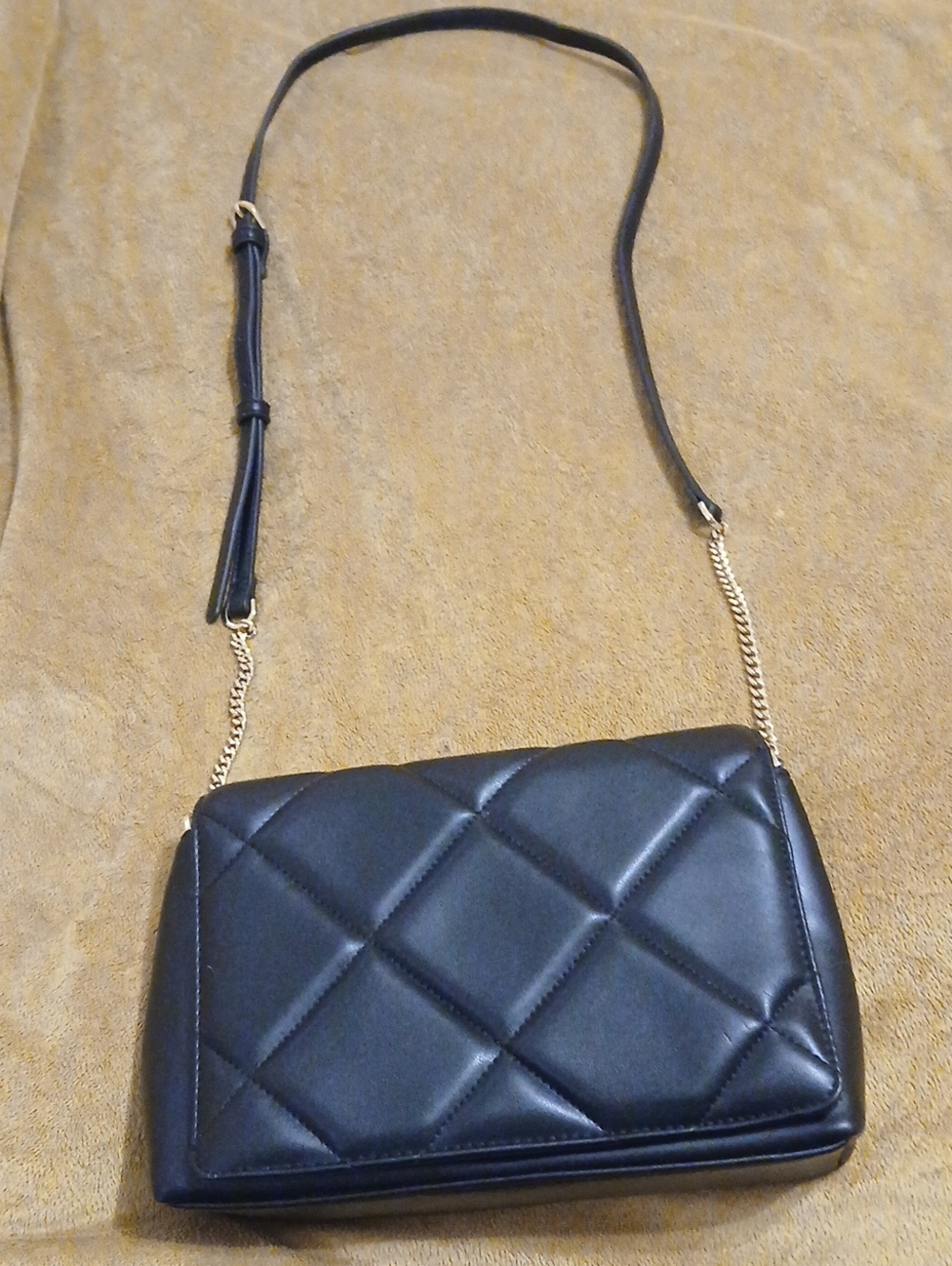 a new day Black Quilted Crossbody with Gold Chain